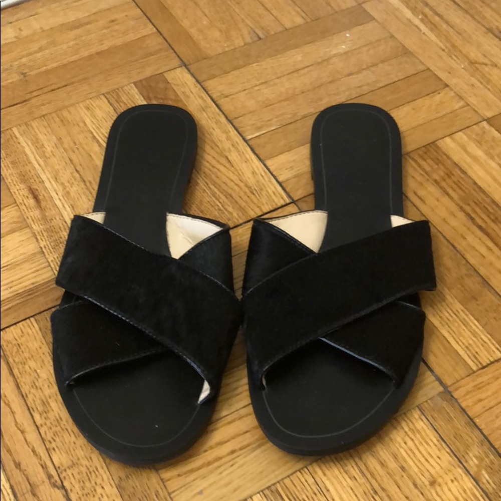 Banana republic black sandals with pony hair